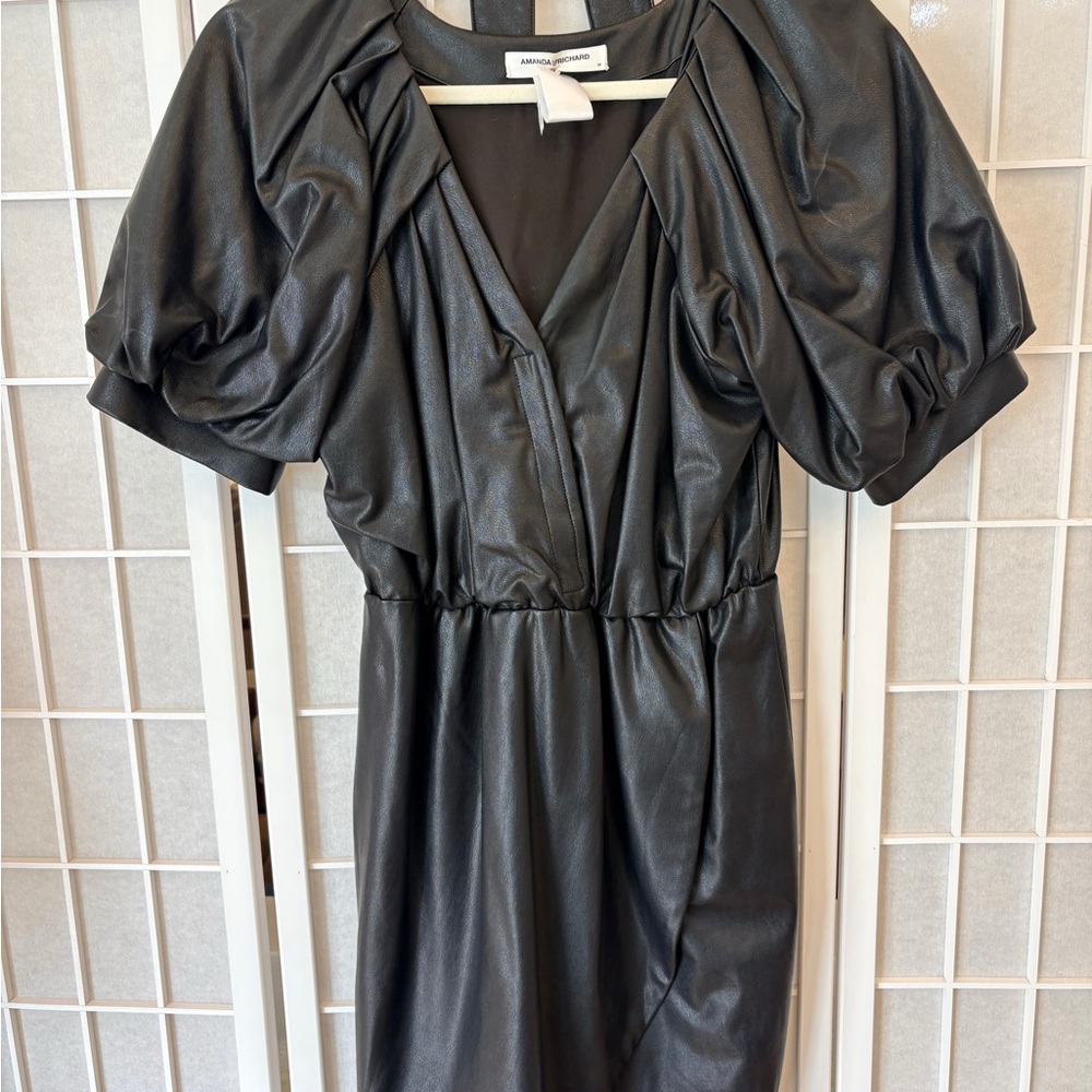 Black leather Puff sleeve dress